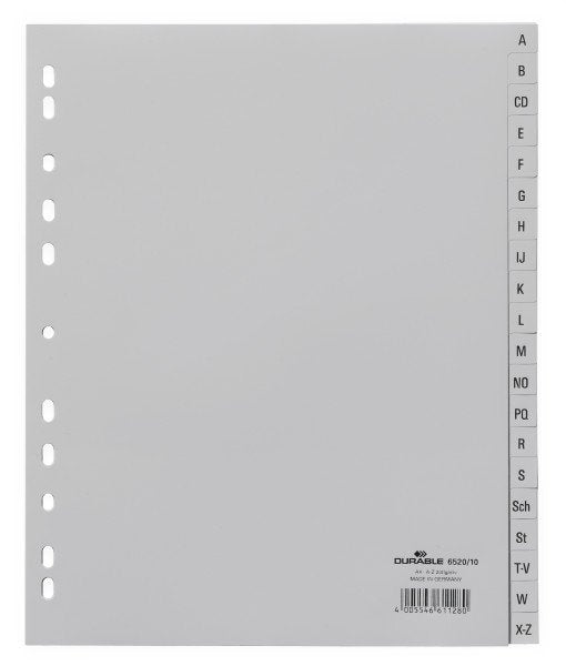 EAN 4005546611280 - Durable 652010 lengüeta de índice Separador alfabético con pestaña Gris imagen 1