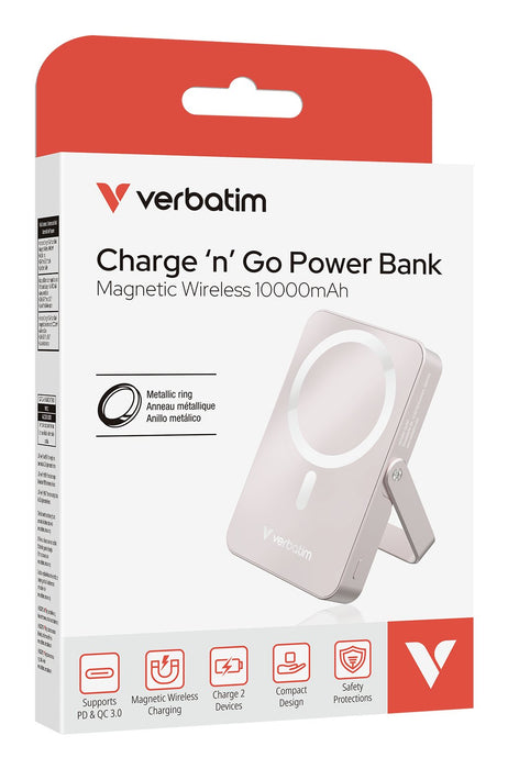 EAN 0023942322672 - Verbatim Charge 'n' Go Magnetic Wireless Polímero de litio 10000 mAh Cargador inalámbrico Rosa imagen 3
