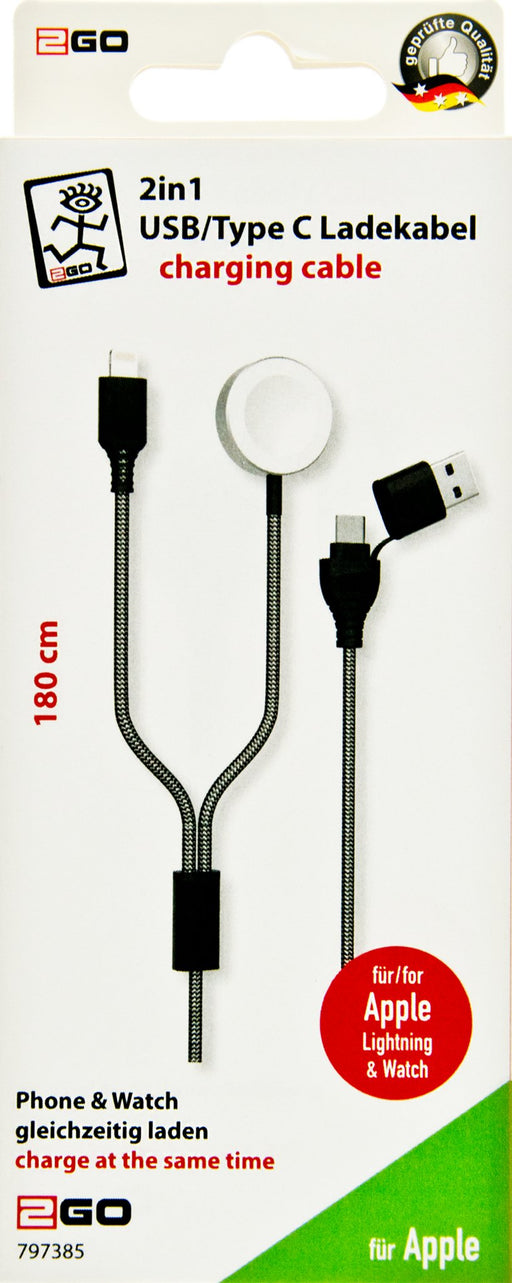 EAN 4010425973854 - 2GO 797385 cable USB 1,8 m USB A/USB C MagSafe 1 Gris imagen 2