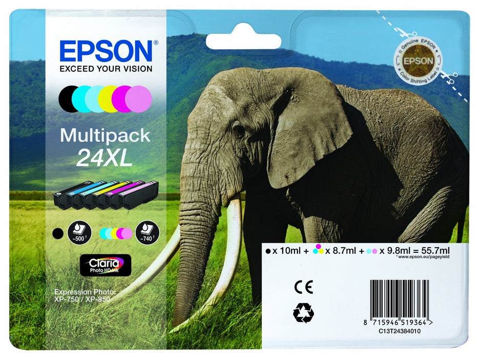 EAN 8715946519371 - Epson Elephant C13T24384020 cartucho de tinta 1 pieza(s) Original Negro, Cian, Cian claro, Magenta claro, imagen 1