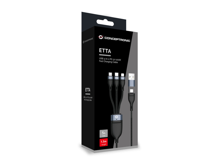 EAN 4015867237977 - Conceptronic ETTA06B15 cable USB USB 2.0 1,5 m USB C USB C/Micro-USB B/Lightning Negro imagen 3