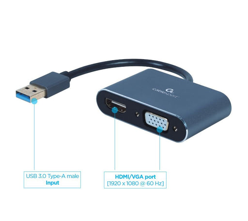 EAN 8716309121330 - Gembird A-USB3-HDMIVGA-01 Adaptador gráfico USB 3840 x 2160 Pixeles Gris imagen 2