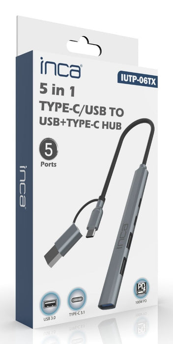 EAN 8681949016264 - Inca IUTP-06TX hub de interfaz USB 3.2 Gen 1 (3.1 Gen 1) Type-A + Type-C 5000 Mbit/s Gris imagen 2