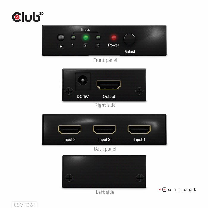 EAN 8719214472719 - CLUB3D 3 to 1 HDMI 8K60Hz Switch interruptor KVM Negro imagen 4
