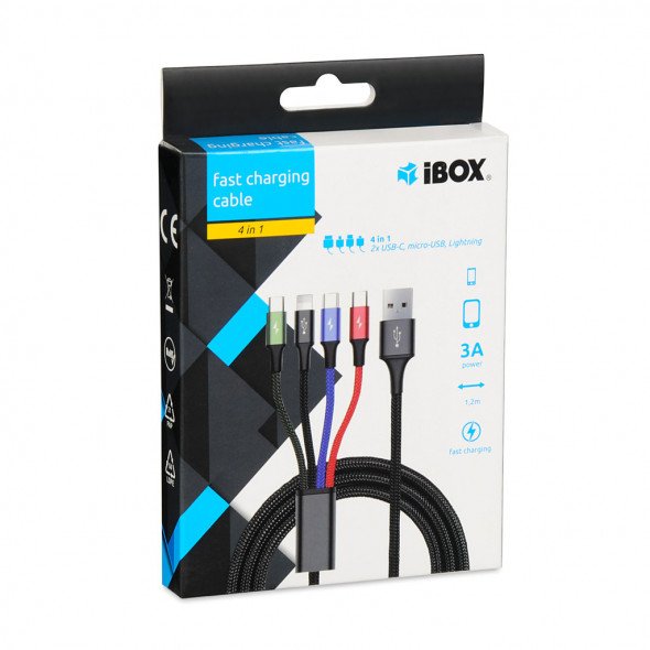 EAN 5903968680275 - iBox Universal 4 in 1 charging cable I-BOX USB IKUM4W1 - Kabel cable USB 1,2 m Micro-USB A 2 x USB C Mult imagen 6