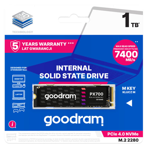 EAN 5908267965047 - Goodram PX700 SSD SSDPR-PX700-01T-80 unidad de estado sólido 1,02 TB M.2 PCI Express 4.0 NVMe 3D NAND imagen 2