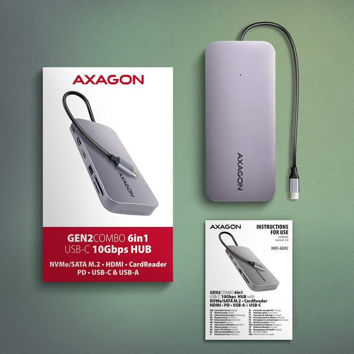EAN 8595247907462 - Axagon HMC-6GM2 USB 10Gbps hub USB-A USB-C HDMI M.2 SD/mSD PD 100W USB-C Alámbrico USB 3.2 Gen 2 (3.1 Gen imagen 9