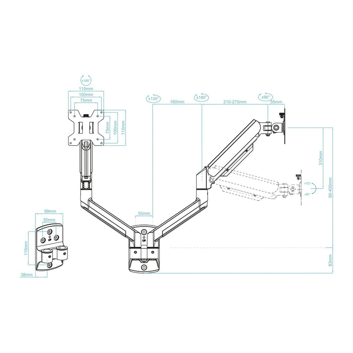 EAN 8433281016507 - TooQ LP1434TNR-B soporte para monitor 86,4 cm (34") Escritorio Blanco imagen 8