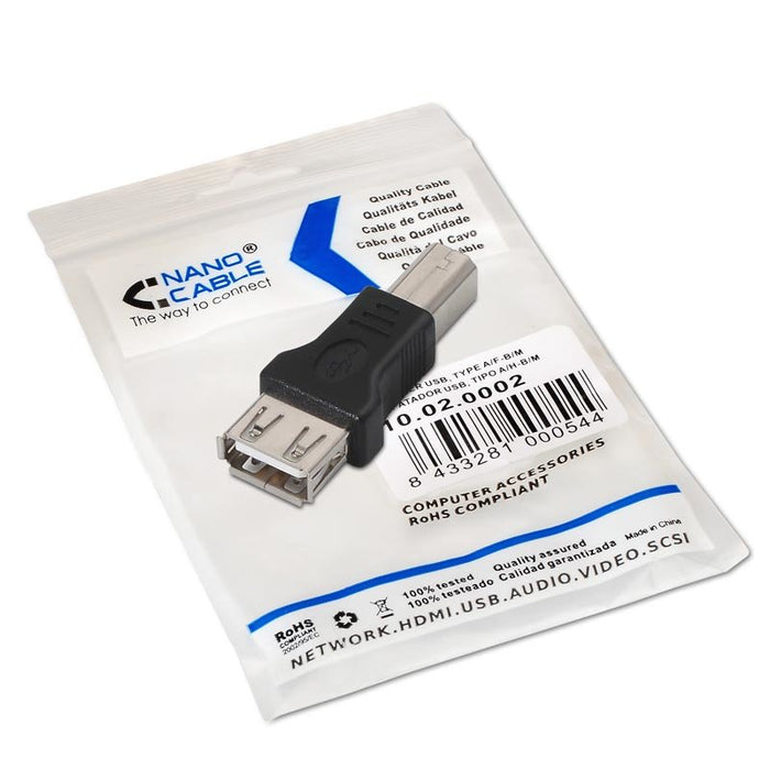 EAN 8433281000544 - Nanocable 10.02.0002 cambiador de género para cable USB 2.0 B USB 2.0 A Negro imagen 3