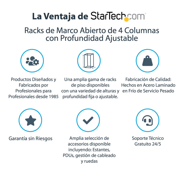 EAN 0065030858519 - StarTech.com 4POSTRACK25U armario rack Rack o bastidor independiente Negro imagen 8