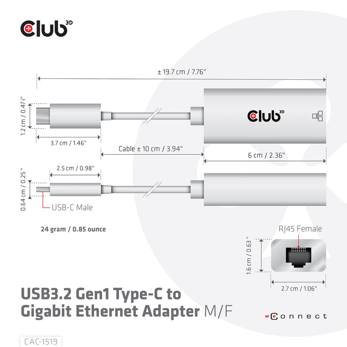 EAN 8719214471811 - CLUB3D CAC-1519 cambiador de género para cable USB-C RJ-45 Blanco imagen 4