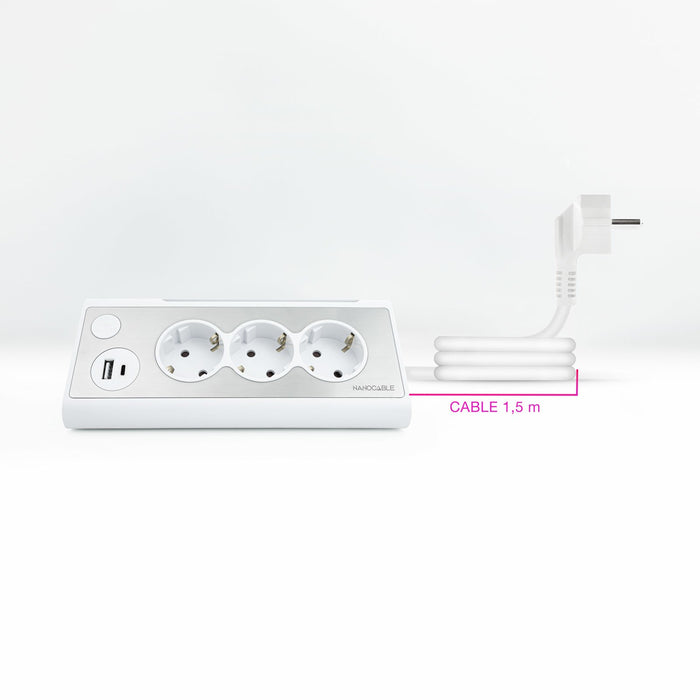 EAN 8433281011359 - Nanocable 10.37.0013-W base múltiple 1,5 m 3 salidas AC Interior Aluminio, Blanco imagen 3