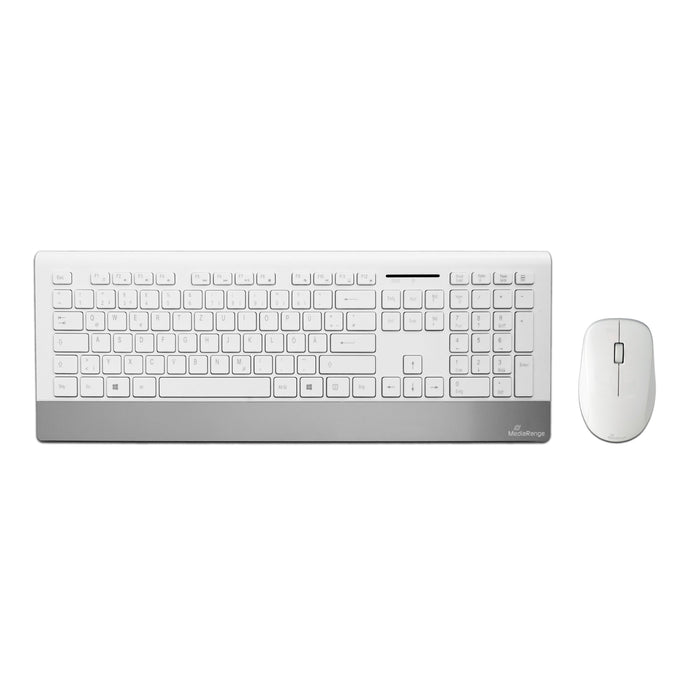 EAN 4260459611530 - MediaRange MROS106 teclado Ratón incluido Hogar RF inalámbrico QWERTZ Alemán Plata, Blanco imagen 1