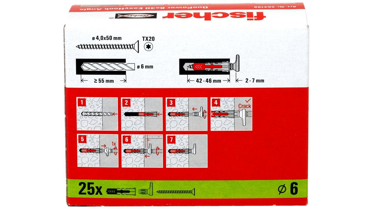 EAN 4048962459494 - Fischer 564168 tornillo de anclaje y taco 25 pieza(s) Juego de enchufes de pared y ganchos de tornillo imagen 5