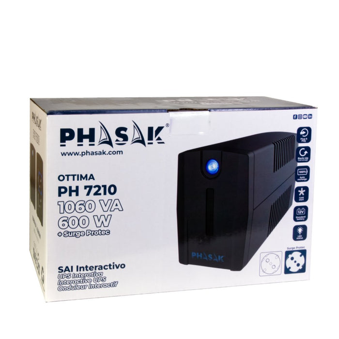 EAN 5605922004430 - Phasak PH 7210 sistema de alimentación ininterrumpida (UPS) Línea interactiva 1,06 kVA 600 W 2 salidas AC imagen 5