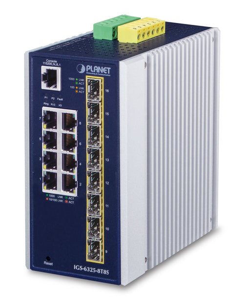 EAN 4711605284813 - PLANET IP30 Industrial L3 8-Port Gestionado Gigabit Ethernet (10/100/1000) Azul, Blanco imagen 1
