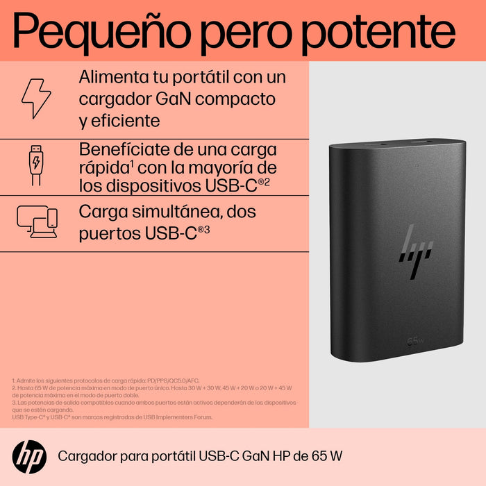 EAN 0196337695078 - HP 65W Gallium Nitride USB-C Laptop Charger adaptador e inversor de corriente Interior Negro imagen 7