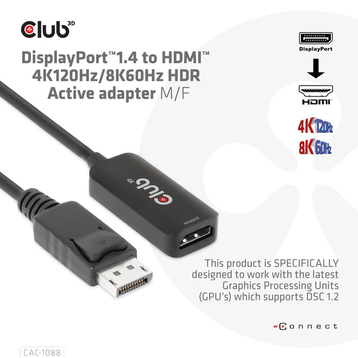 EAN 8719214472740 - CLUB3D CAC-1088 adaptador de cable de vídeo 0,21 m Negro imagen 2