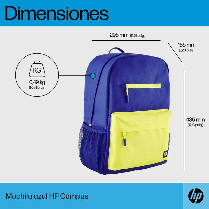 EAN 0197192487624 - HP Campus Blue Backpack mochila Mochila informal Azul, Amarillo Poliéster, Poliespuma imagen 4