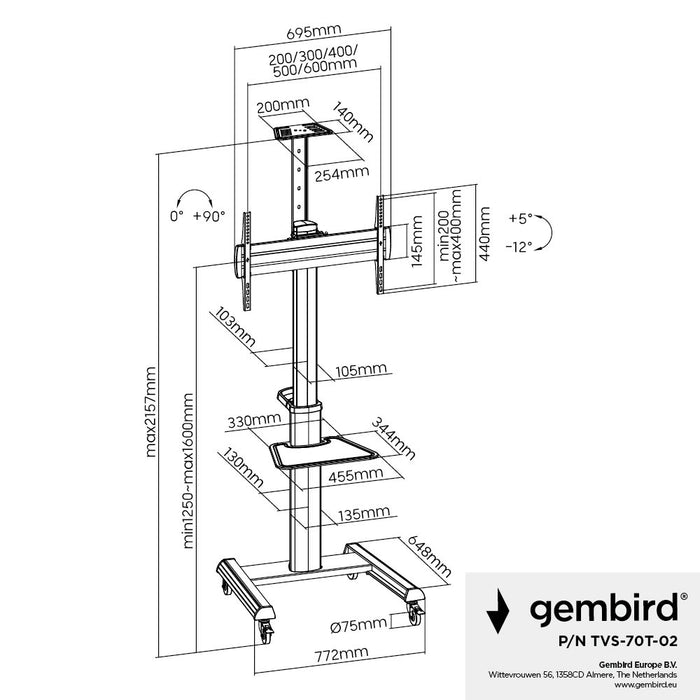 EAN 8716309129008 - Gembird TV Standfuß mit Rollen 37 - 100 TVS-70T-02 imagen 10