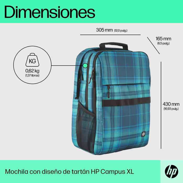 EAN 0197192487600 - HP Campus XL Tartan Plaid Backpack mochila Mochila informal Azul Poliéster, Poliespuma imagen 5