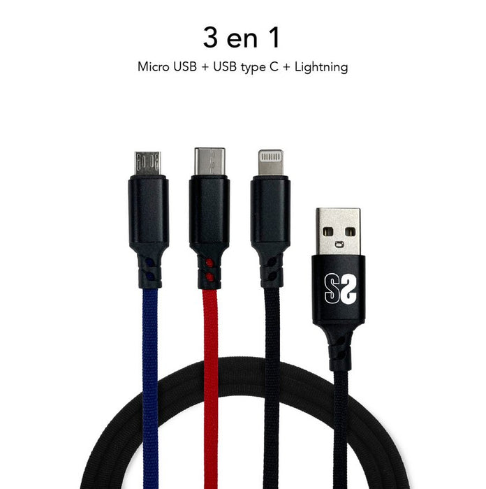 EAN 8436586740665 - SUBBLIM SUB-CAB-3IN101 cable USB USB 3.2 Gen 1 (3.1 Gen 1) 1 m USB A USB C/Micro-USB B/Lightning Negro, A imagen 9