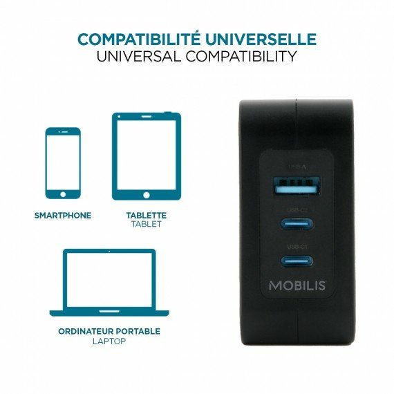 EAN 3700992530437 - Mobilis Charger 100W 2USB C 1USBA GaN cable 100W Portátil, Smartphone, Tableta Negro Corriente alterna In imagen 4
