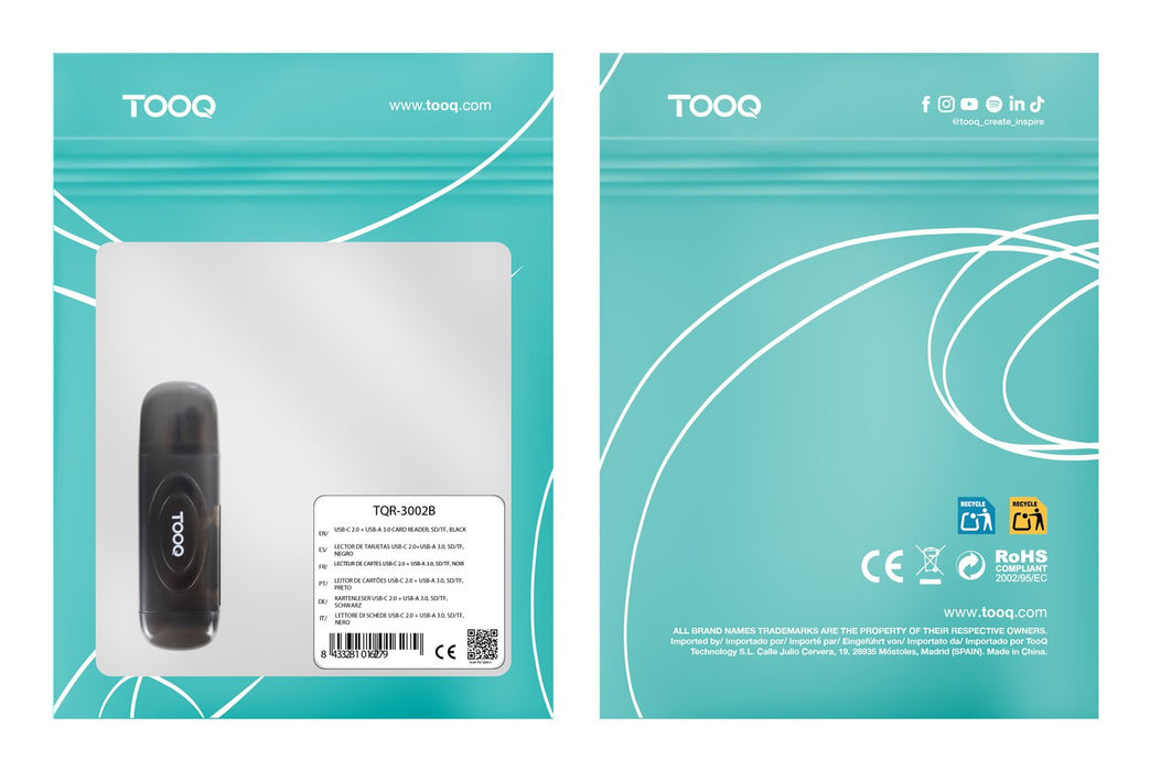 EAN 8433281016279 - TooQ TQR-3002B lector de tarjeta USB 3.2 Gen 1 (3.1 Gen 1) Type-A imagen 6