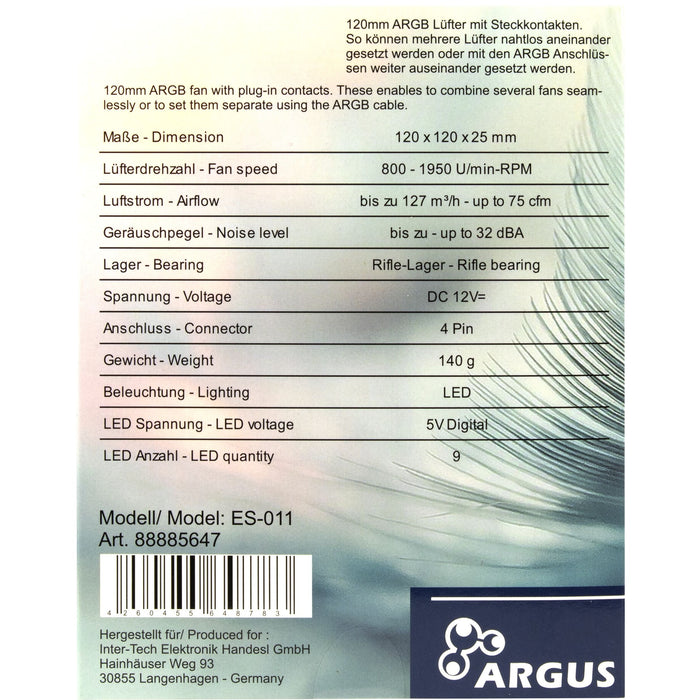 EAN 4260455648783 - Inter-Tech ES-011 Carcasa del ordenador Ventilador 12 cm Negro 1 pieza(s) imagen 4