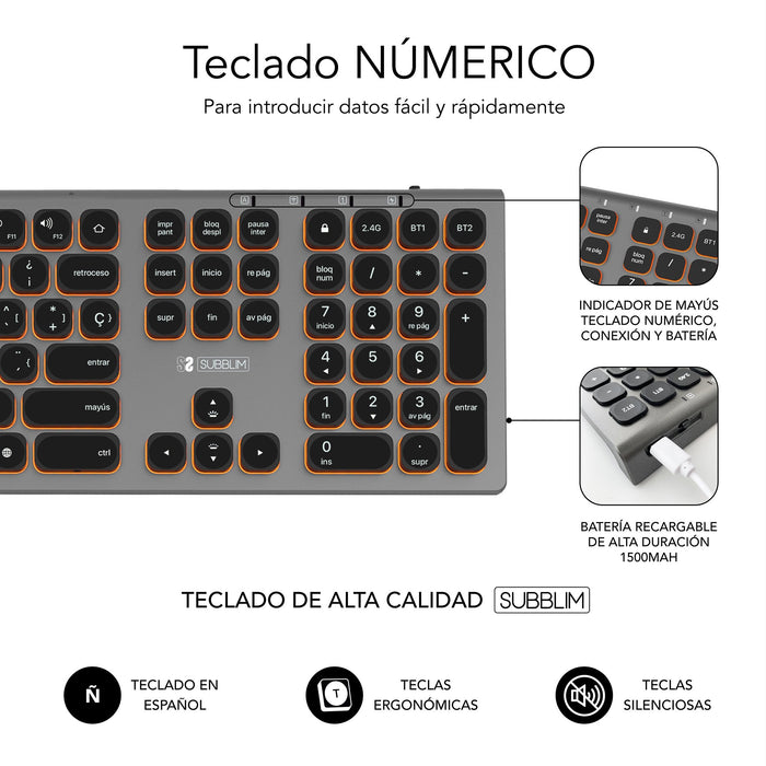 EAN 8436586742669 - SUBBLIM SUBKB-3MIE310 teclado Universal RF Wireless + Bluetooth QWERTY Español Negro, Gris imagen 6