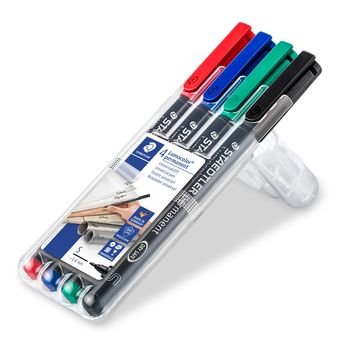 EAN 4007817308431 - Staedtler Lumocolor 313 WP4 marcador permanente Negro, Azul, Verde, Rojo 4 pieza(s) imagen 1