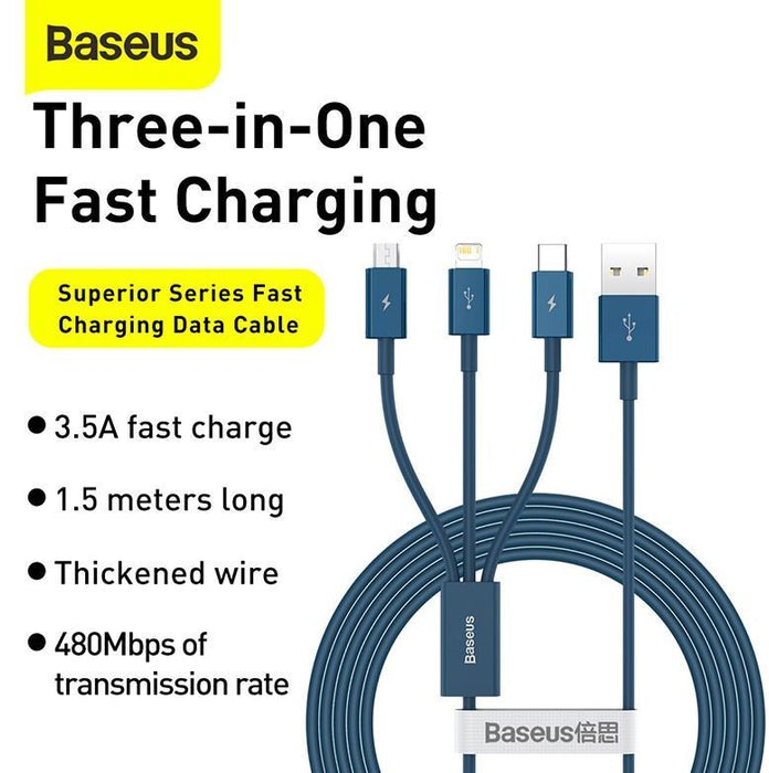 EAN 6953156205543 - Baseus CAMLTYS-03 cable USB 1,5 m USB A USB C/Micro-USB B/Lightning Azul imagen 6