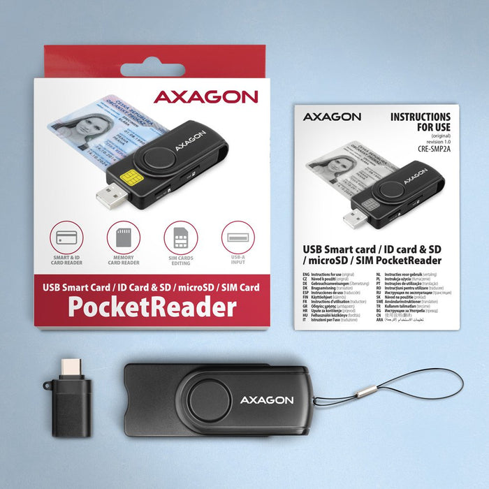 EAN 8595247906953 - Axagon CRE-SMP2A USB Smart card & SD/microSD/SIM PocketReader lector de tarjeta inteligente Interior USB  imagen 8