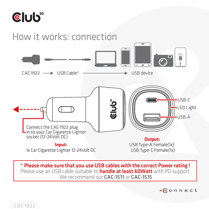EAN 8719214472795 - CLUB3D USB KFZ-Ladegerät 1xUSB C A 63W 12/24V retail imagen 5