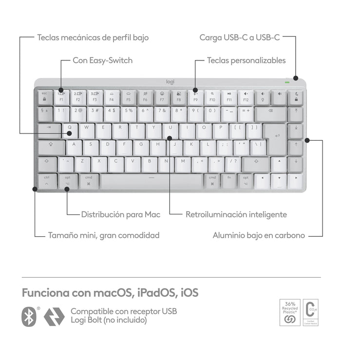 EAN 5099206103306 - Logitech 920-010799 teclado Oficina Bluetooth QWERTY Internacional de EE.UU. Gris, Blanco imagen 11