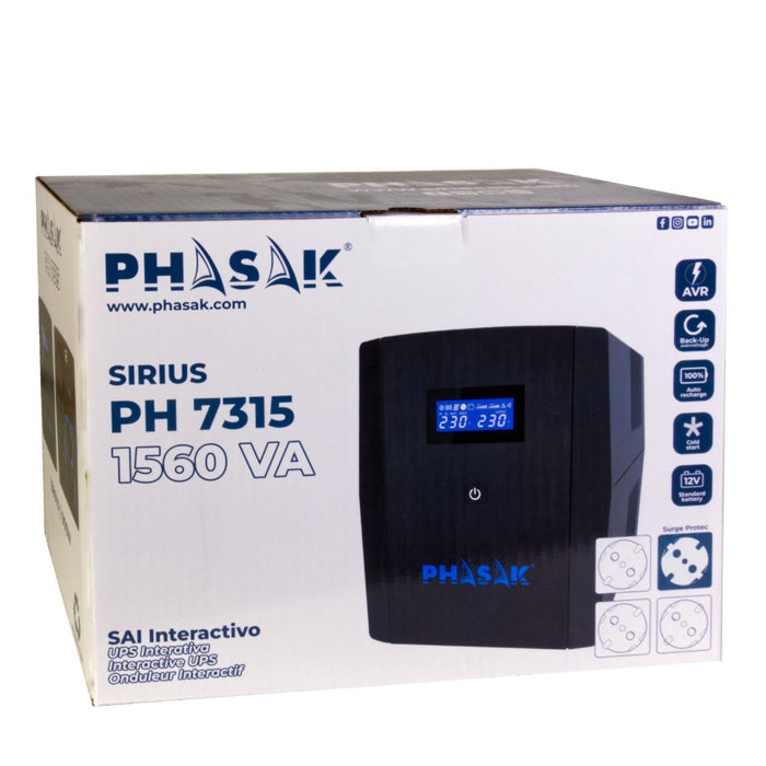 EAN 5605922008636 - Phasak Sirius sistema de alimentación ininterrumpida (UPS) Línea interactiva 1,56 kVA 900 W 4 salidas AC imagen 5