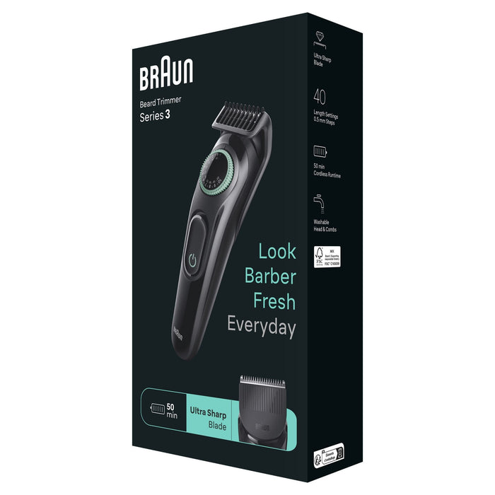 EAN 4210201447757 - Braun BeardTrimmer 3 BT3411 Batería 40 2 cm Negro, Verde imagen 2