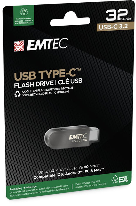 EAN 3126170182425 - Emtec C280 unidad flash USB 32 GB USB Tipo C 3.2 Gen 1 (3.1 Gen 1) Negro imagen 3