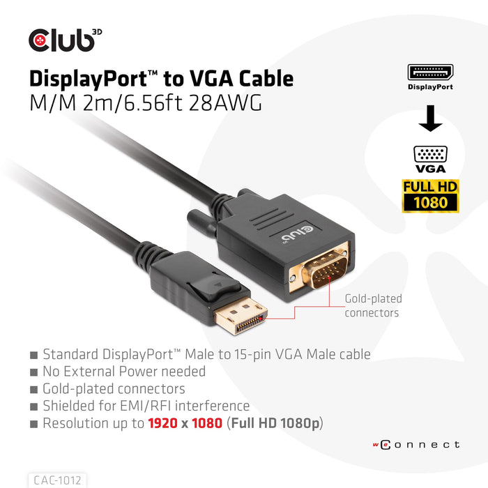EAN 8719214472207 - CLUB3D CAC-1012 adaptador de cable de vídeo 2 m DisplayPort VGA (D-Sub) Negro imagen 3