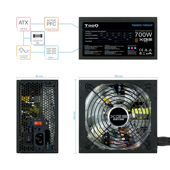 EAN 8433281007598 - TooQ TQXGEII-700SAP unidad de fuente de alimentación 700 W 20+4 pin ATX ATX Negro imagen 4
