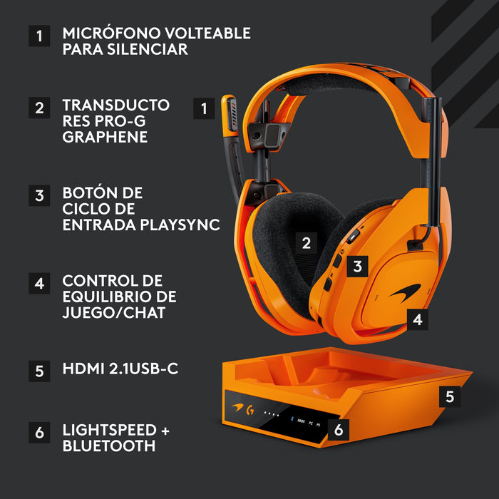 EAN 5099206132757 - Logitech G Astro A50 X LIGHTSPEED McLaren Edition Inalámbrico Diadema Juego Negro, Naranja imagen 6