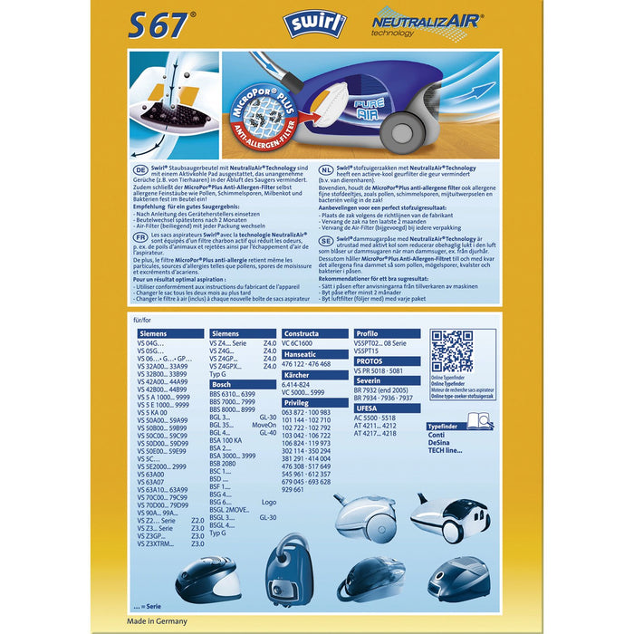 EAN 4006508202614 - Swirl S 67 NeutralizAir Bolsa para el polvo Aspiradora cilíndrica imagen 2