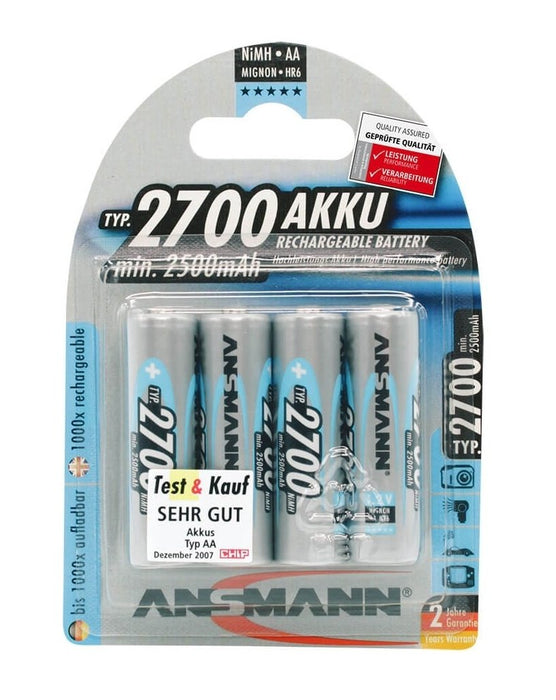 EAN 4013674030842 - Ansmann Blister 4 X Accu, AA, 2700mAh AA / HR6 Níquel-metal hidruro (NiMH) imagen 1