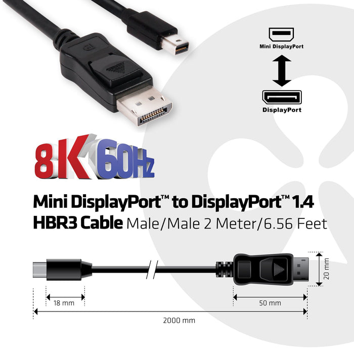 EAN 8719214470630 - CLUB3D MINI DISPLAY PORT 1.4 MALE TO DISPLAYPORT 1.4 MALE CABLE 2METER 2 m Negro imagen 3