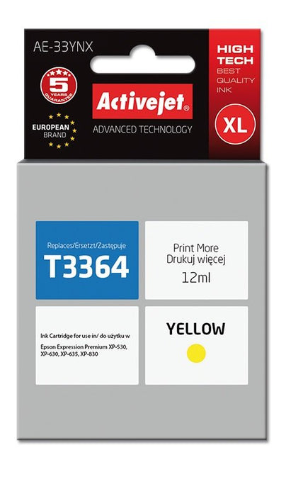EAN 5901443106753 - Activejet AE-33YNX cartucho de tinta 1 pieza(s) Compatible Alto rendimiento (XL) Amarillo imagen 1