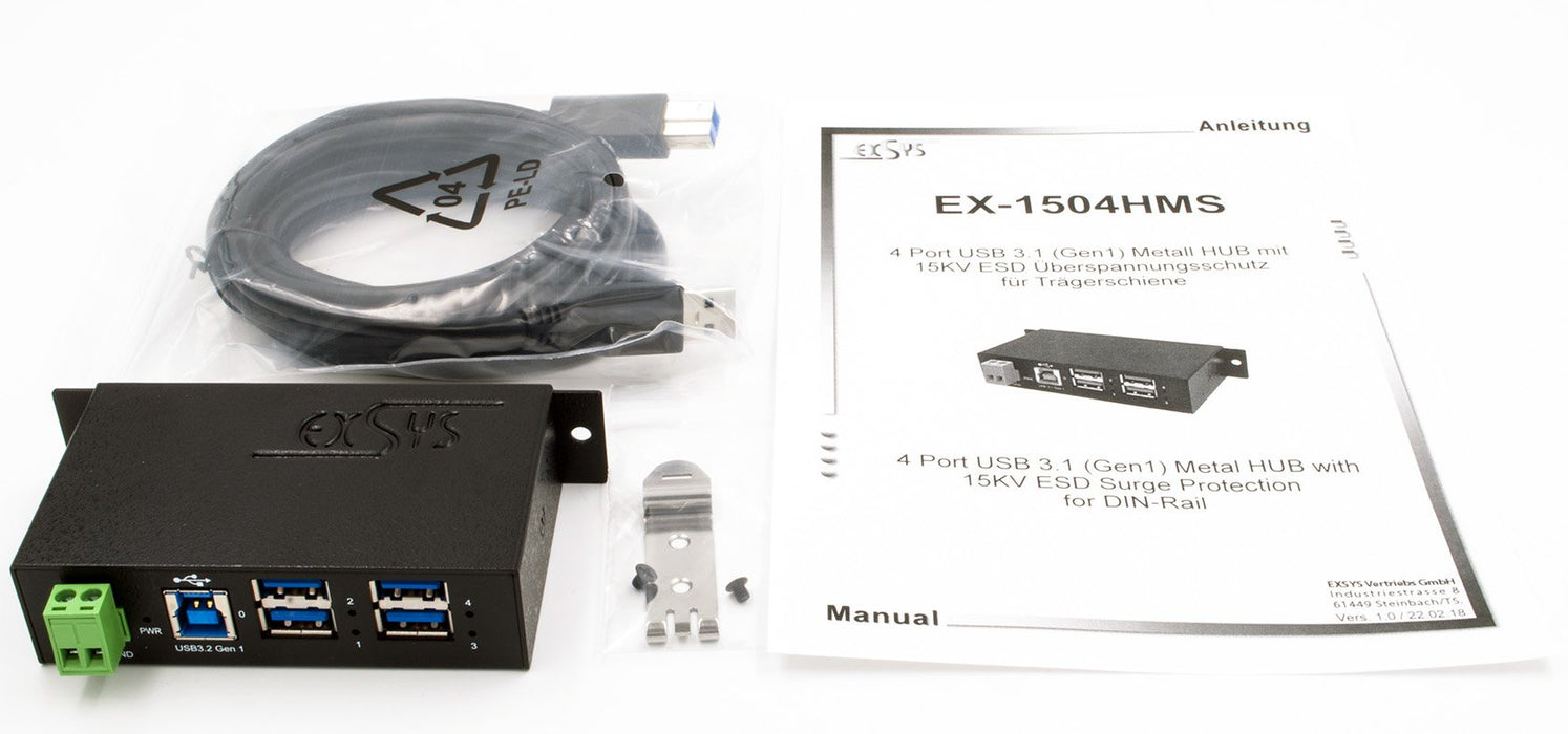 EAN 4718359015045 - EXSYS EX-1504HMS hub de interfaz USB 3.2 Gen 1 (3.1 Gen 1) Type-B 5000 Mbit/s Negro imagen 4