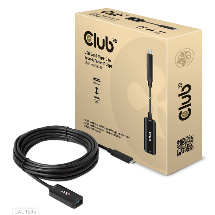 EAN 8719214472078 - CLUB3D CAC-1536 cable USB USB 3.2 Gen 2 (3.1 Gen 2) 5 m USB C USB A Negro imagen 1