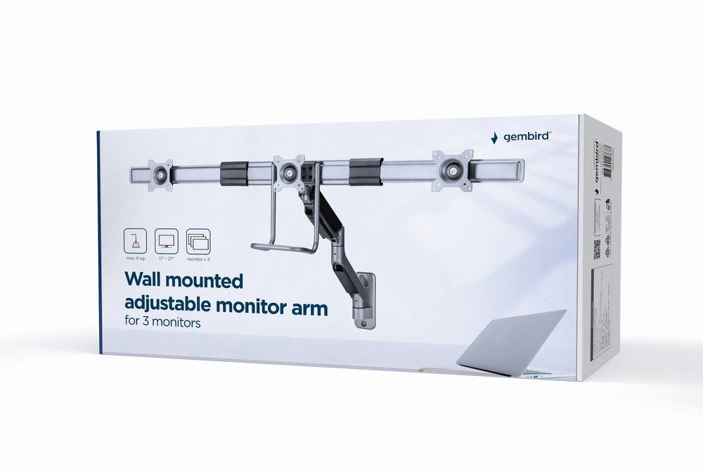 EAN 8716309127677 - Gembird Wall mounted adjustable monitor arm for 3 monitors imagen 11