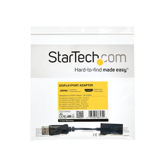 EAN 0065030865722 - StarTech.com DP2HD4K60S adaptador de cable de vídeo 0,215 m Negro imagen 7