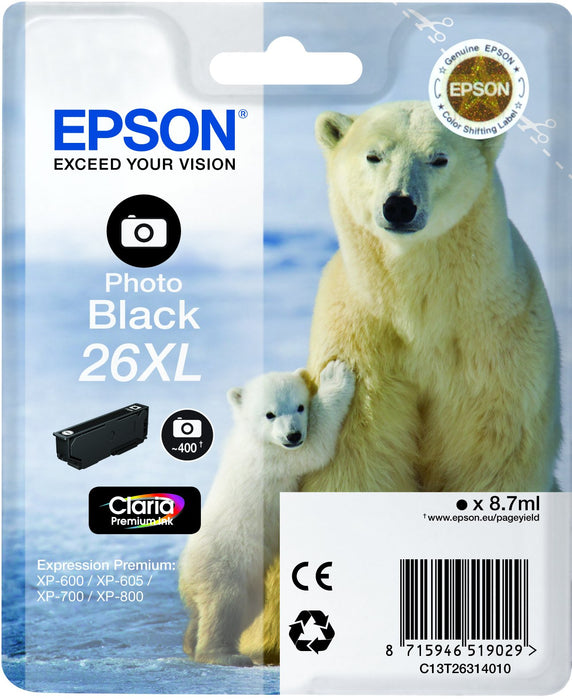 EAN 8715946519029 - Epson Polar bear 26XL cartucho de tinta 1 pieza(s) Original Alto rendimiento (XL) Foto negro imagen 1